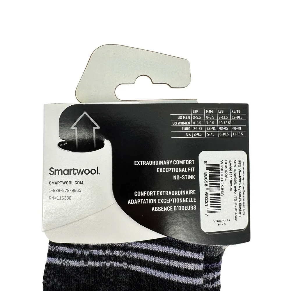 Smartwool Socks Womens M Charcoal PhD Outdoor Light Cushion Crew Merino Wool NWT